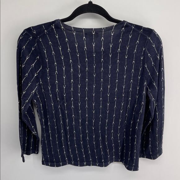 Garnet Hill 100% merino wool arrow indigo print crewneck knit sweater cardigan S - Picture 6 of 6
